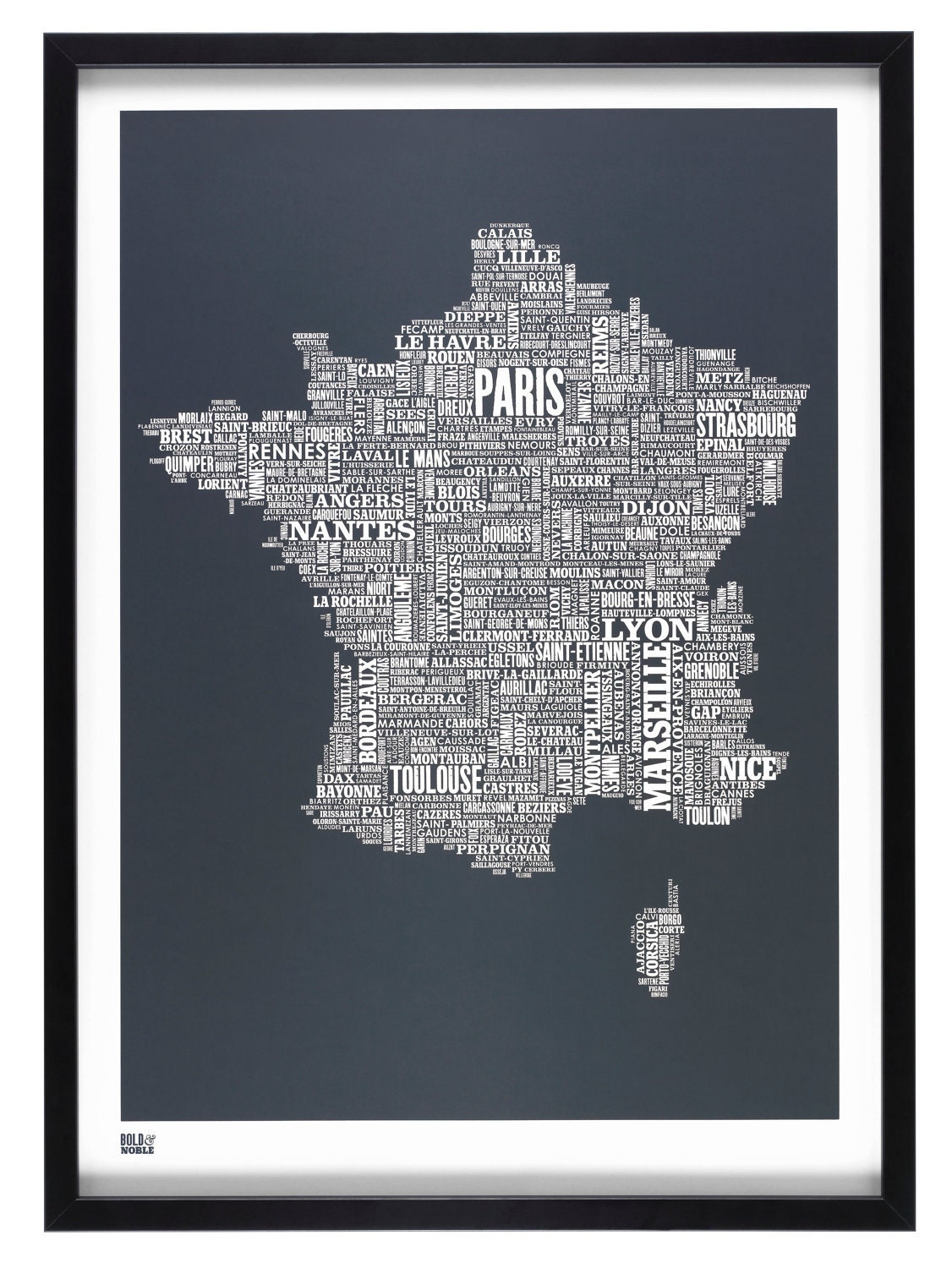 France Type Map in Sheer Slate - Decorative Screen Print