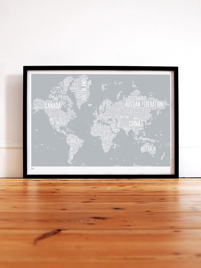 World Type Map in Reflex Blue - decorative screen print