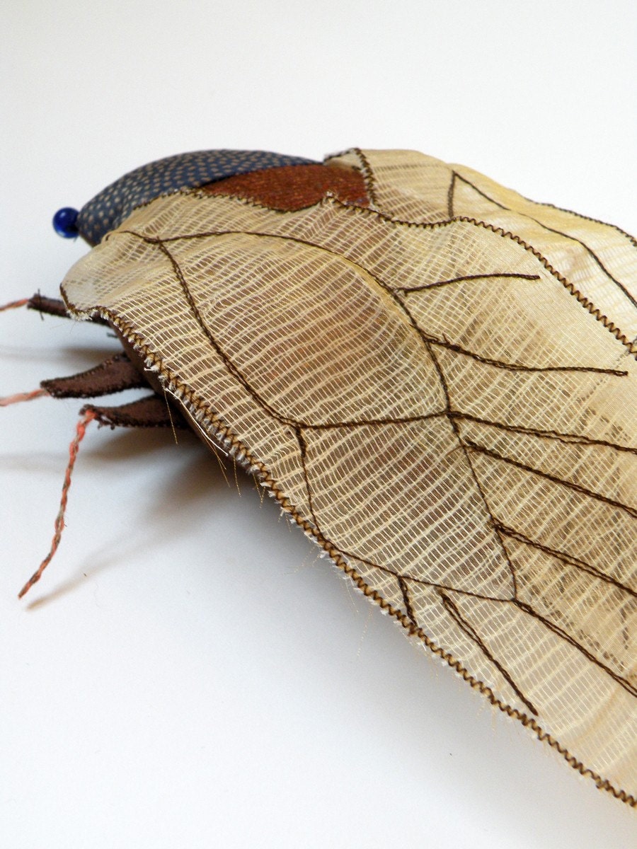 Soft Sculpture Cicada Insect  / Blue and Brown  / Hemiptera / Made to Order