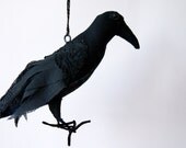 Soft Sculpture Bird / Vintage Wool /  Vintage Lace / Crow / Made to order