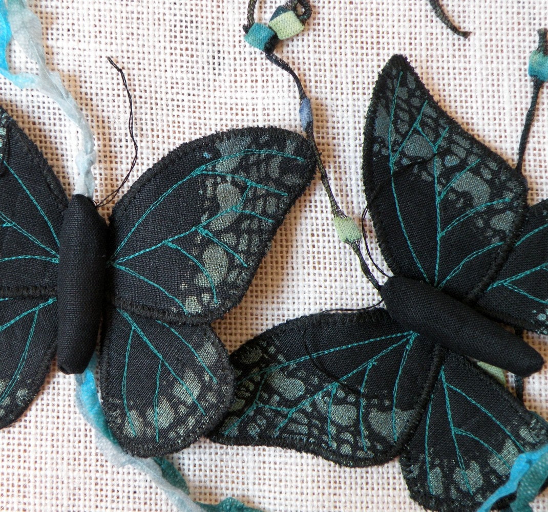 Handmade Fabric Butterfly Moth Ornament Textile Lepidoptera Black