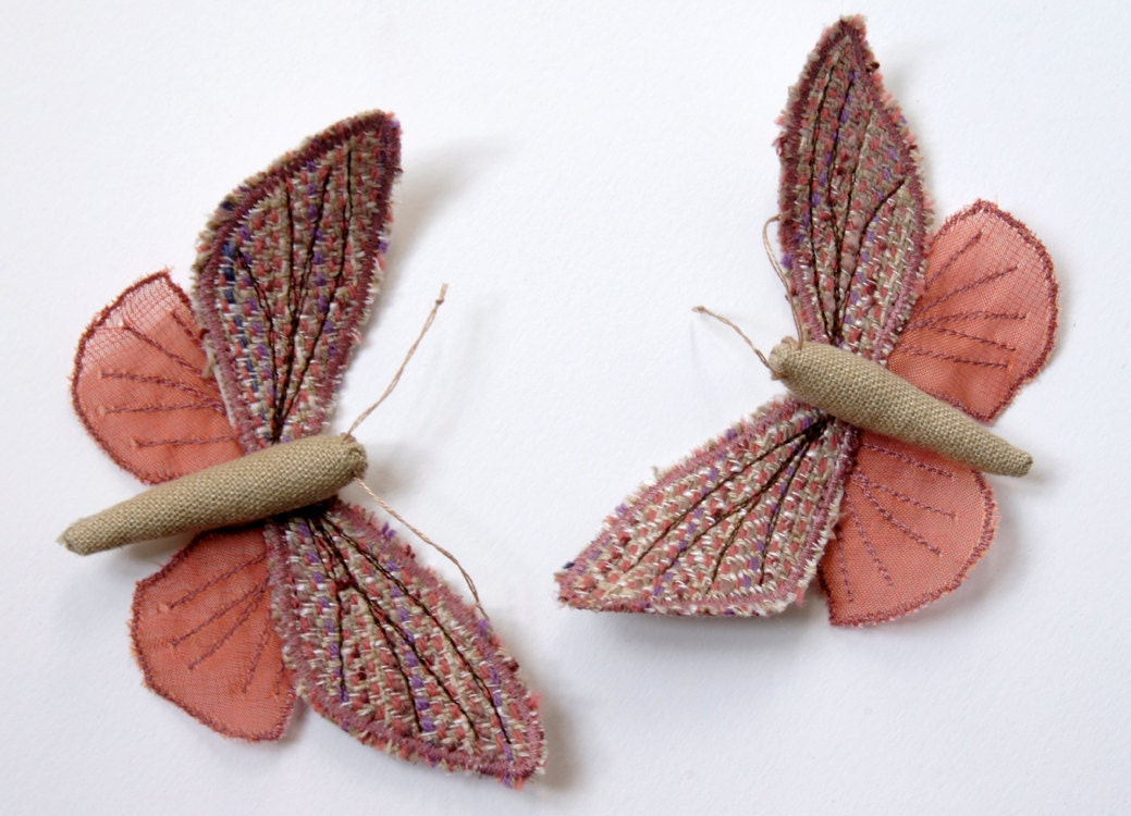 Soft Sculpture Moth /  Fabric Brooch / Ornament / Vintage Wool / Pink / Made to Order