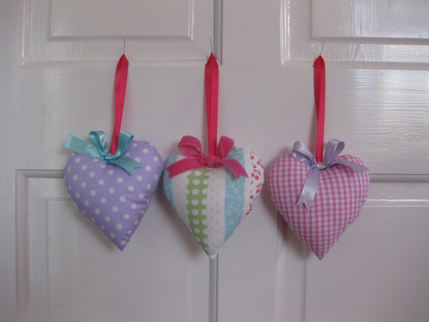 Laura Ashley Fabric Heart shape pretty Door Hangers Set of 3 Pink Lilac Made to order Il_170x135