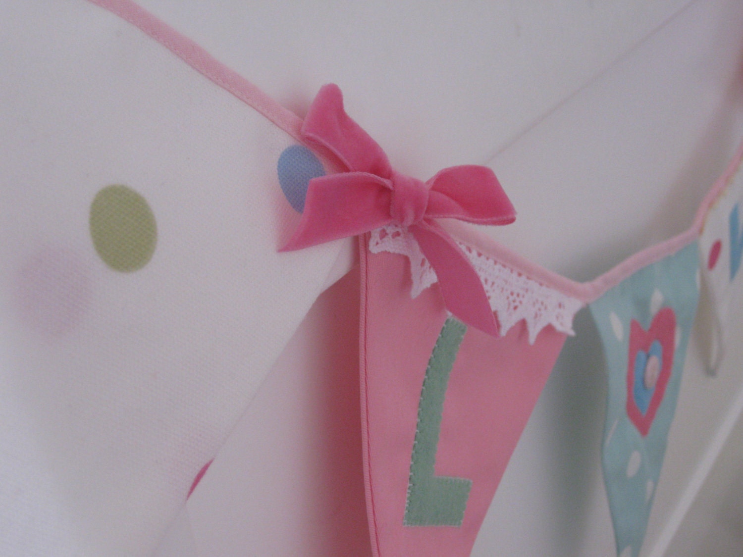 LOVE Banner Bunting Handmade in Pink, Mint and Turquoise Photo prop Custom made to order can be Personalized