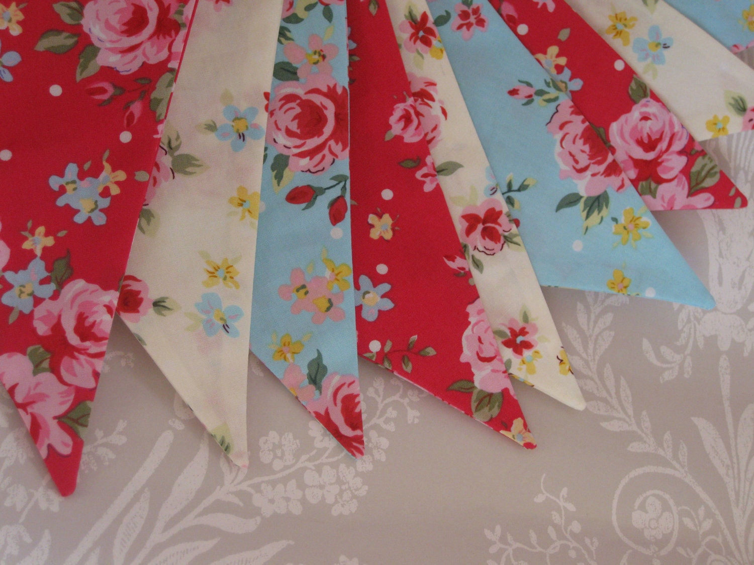 RED WHITE and BLUE Roses Banner Bunting Fabric Birthday Party or Celebration or Photo prop can be personalised Made to order Il_170x135