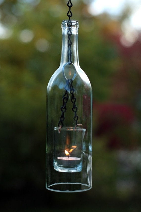 Eco-friendly wine bottle lantern - CLEAR - now on SALE