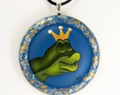 Wooden Pendant Necklace - Hand Painted - Frog Prince