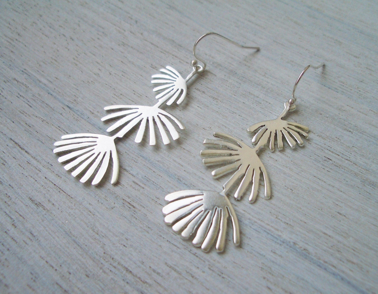 Long Fan Earrings in Silver
