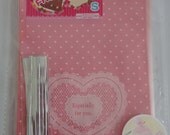 Cute "Especially For You" Lace Heart Pink Transparent Japanese Plastic Cellophane Gift / Party Bags With Little White Hearts