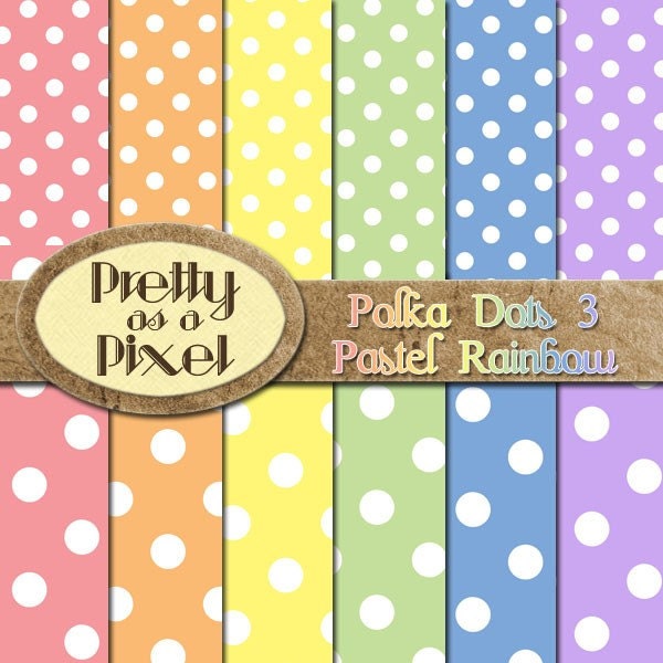 Polka Dots 4 - Rainbow Pastels 2 - Digital Paper Pack - Scrapbooking Backgrounds - Set of 12