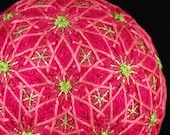handmade christmas ornament - hand embroidered thread ball - Hot Pink Mums