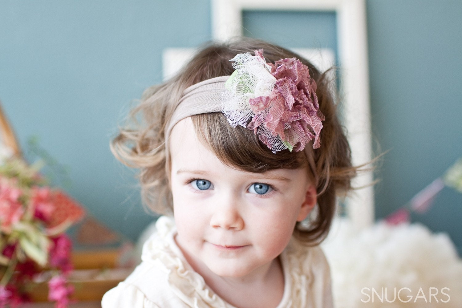 Magonilias and Lace baby or little ladies wedding headband-- Snugars wedding 2011