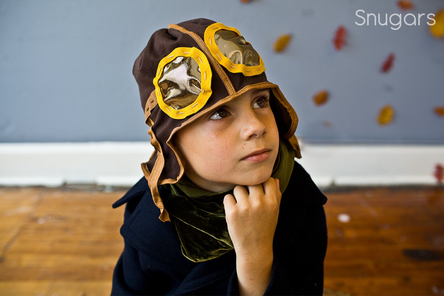 Aviator hat for boys in vintage brown- Snugars quarky boys pilot hat with goggles