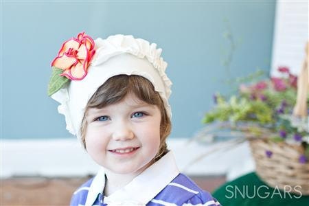 Wild rose and Ruffles in ivory and orange - Snugars classic stretch hat