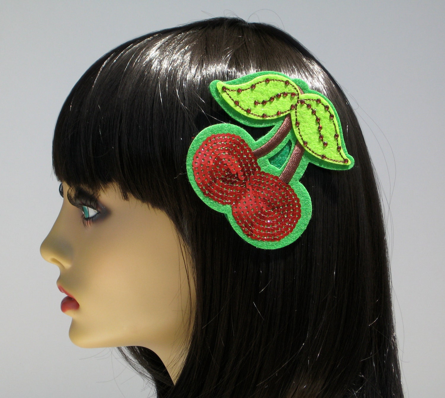 Cherry Hair Clip Sparkly Glittery Pin Up Rockabilly Kawaii