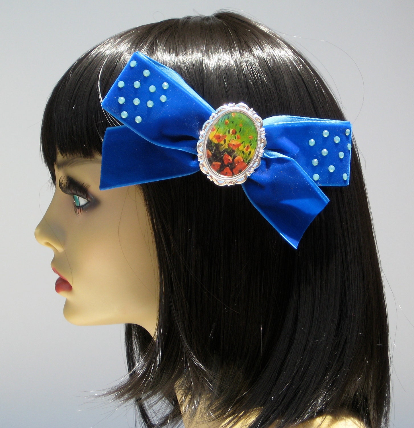 Poppy Field Hair Bow Rockabilly Pin Up Girlie Feminine Summer
