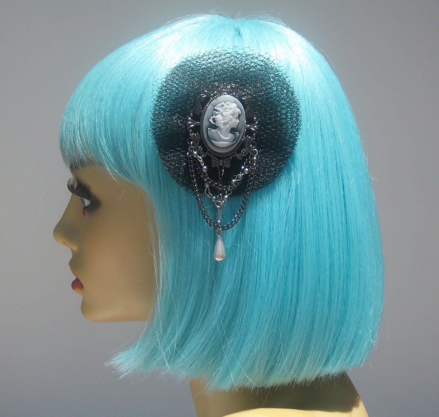 Cameo And Net Hair Clip Dark Goth One Of A Kind Spooky