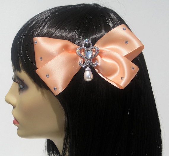 Perfect Peach Hair Bow Feminine Party One Of A Kind