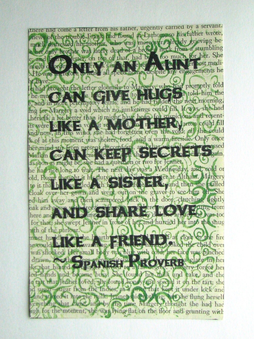 Aunt quote Spanish Proverb print on a book page