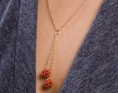 Christmas Red Coral Necklace - Gold Filled Chain with 2 Coral Spheres - Hot and elegant
