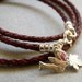 Red Wine - Burgundy - Leather Bracelet with dove and Leaf Silver Charms