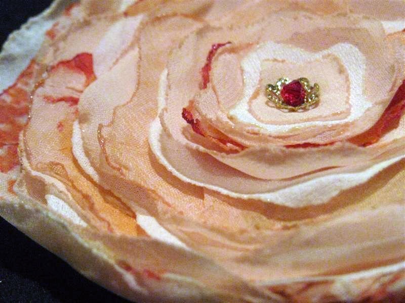 Peach Red Blossom with Vintage CapBrooch or Hair Clip or Both - YOU choose-no extra cost