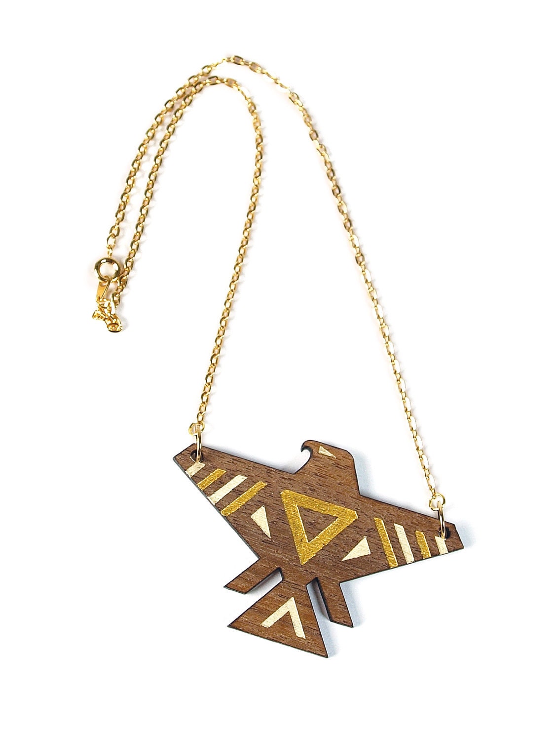 NEW COLORS  T-BIRD - Laser cut, walnut, thunderbird necklace, cream & gold