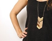 NEW length and color  COLO - Laser cut, walnut necklace, gold & cream 30"