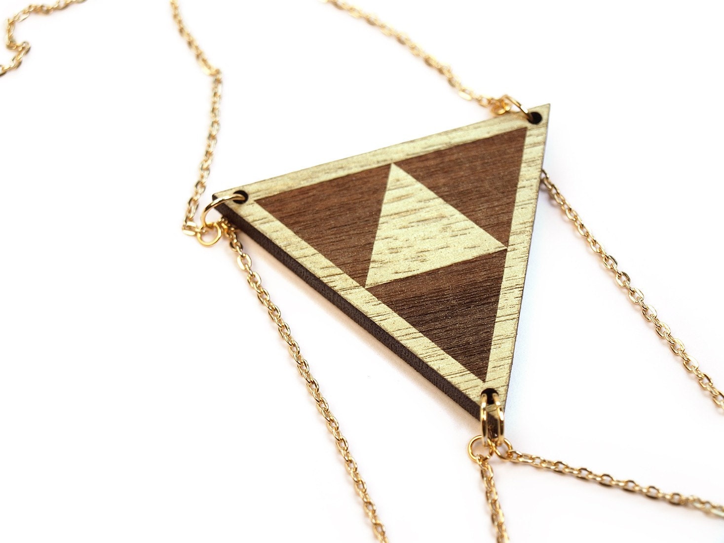 UTA - Laser cut, walnut, triangle necklace, gold