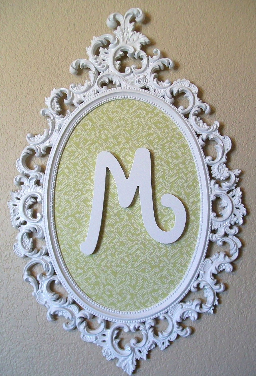 SHABBY CHIC Nursery Baby Nursery Decor-Family Crest-Monogram-Framed Magnet Board-Memo Board-Bulletin Board-White Ornate Vintage Frame-PBK