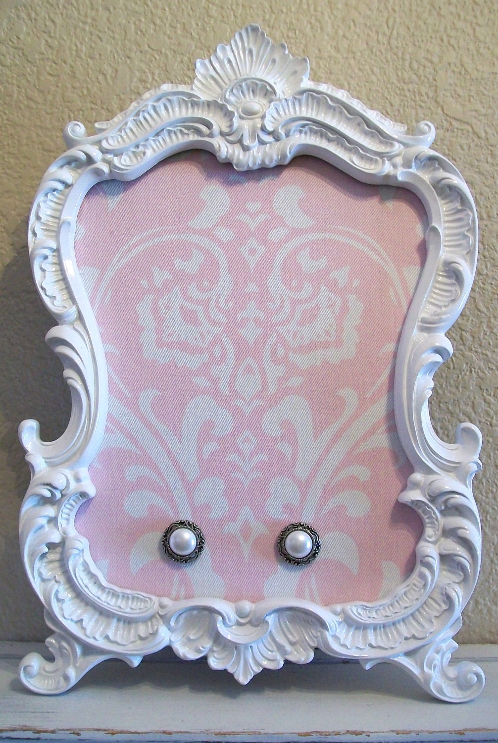 8x10 Baroque Ornate Vintage Picture Frame-Photo Frame-Pink and White Damask-Chalkboard-Frame-White-AnY Color-Shabby Chic-Nursery-Mirror