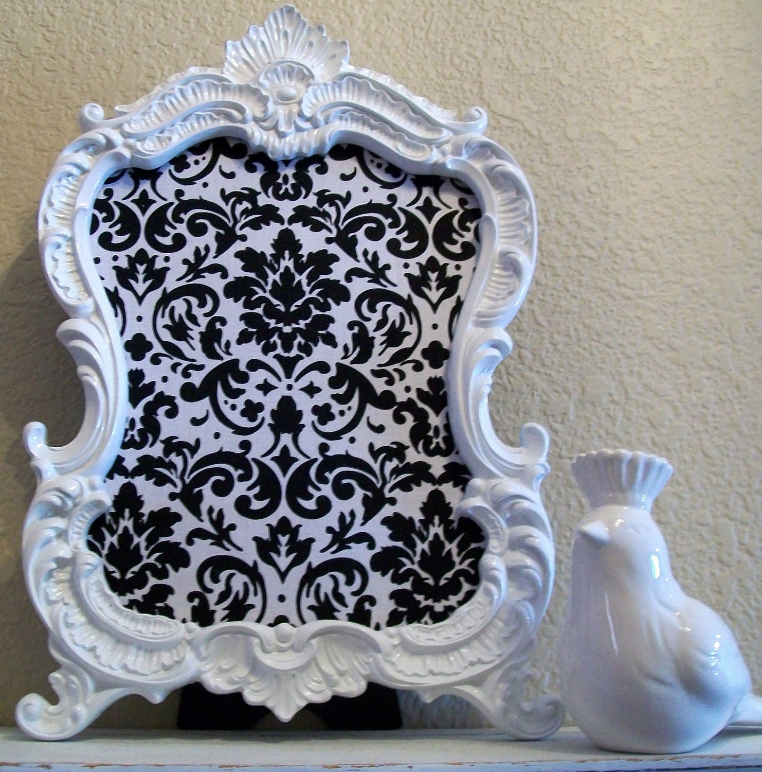 8x10 Baroque Ornate Vintage Picture Frame-Photo Frame-Black and White Damask Fabric-Chalkboard-White-AnY Color-Shabby Chic-Nursery-Mirror