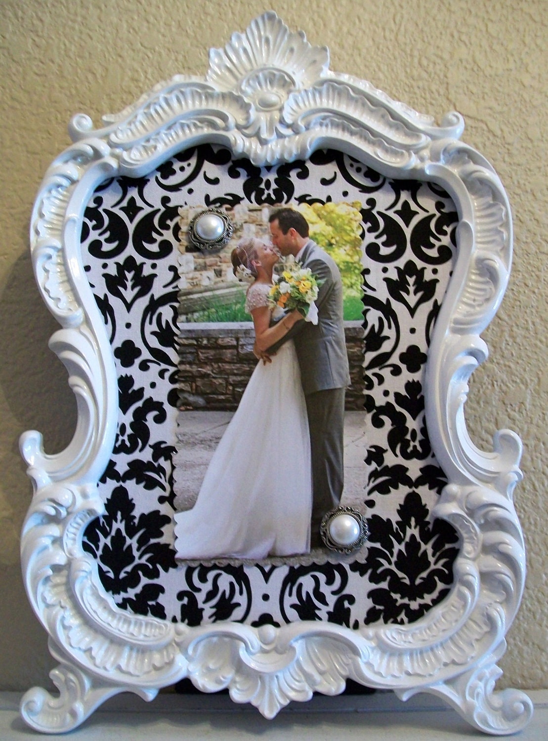 8x10 Baroque Ornate Vintage Picture Frame-Photo Frame-Black and White Damask Fabric-Chalkboard-White-AnY Color-Shabby Chic-Nursery-Mirror