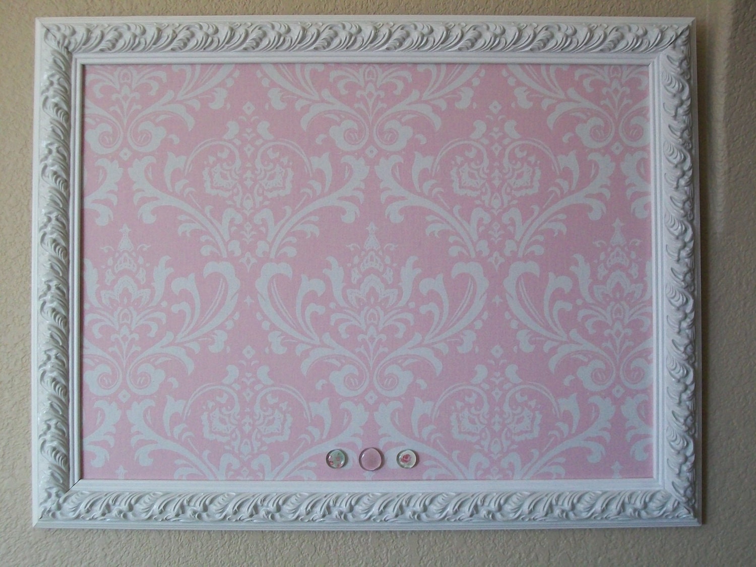 WEDDING SEATING CHART-Pink and White Damask Baroque Ornate Framed Corkboard Magnetic Board-35x27 Magnet Board Nursery Shabby Chic Frames