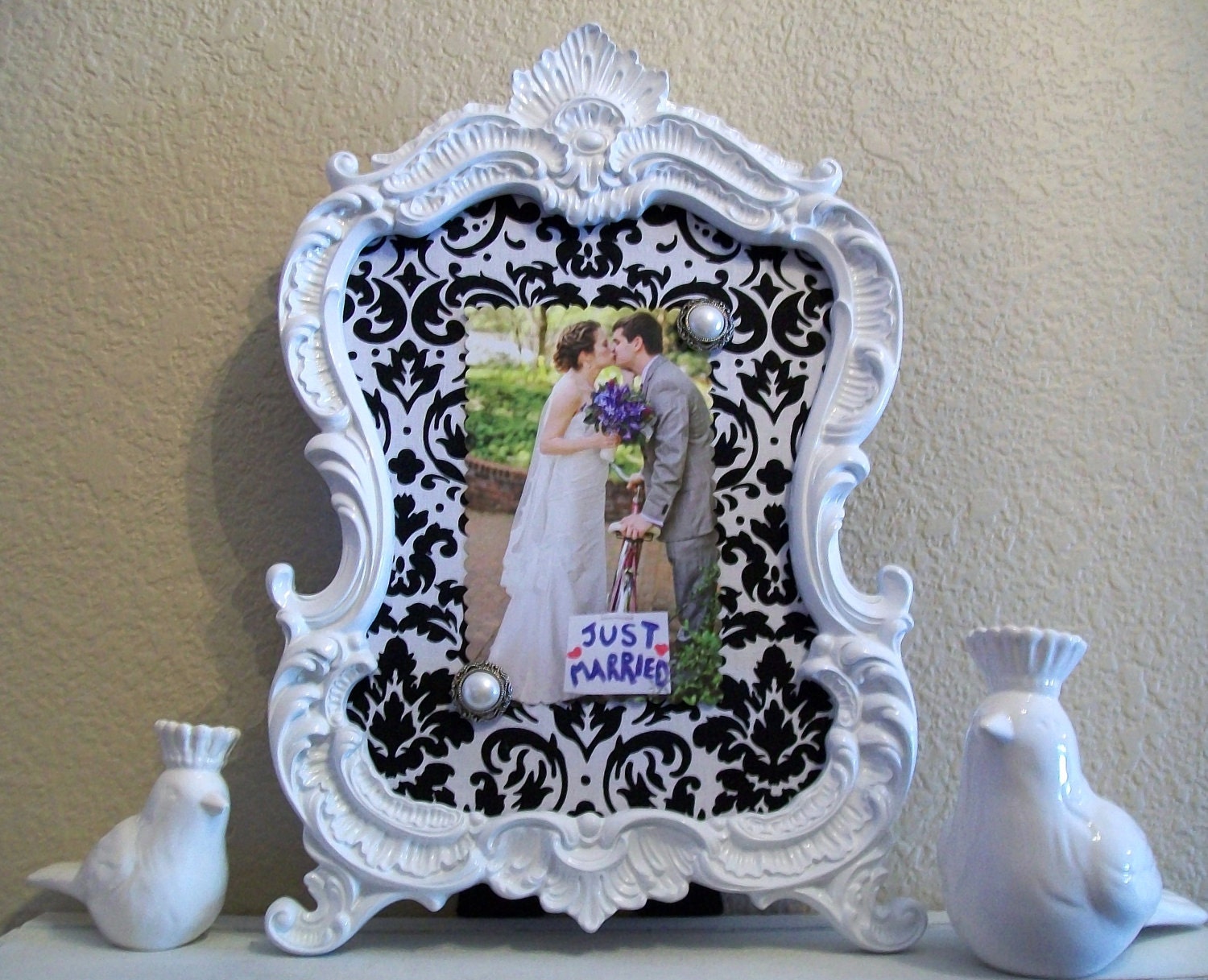 8x10 Baroque Ornate Vintage Picture Frame-Photo Frame-Black and White Damask-Chalkboard-Frame-White-AnY Color-Shabby Chic-Nursery-Mirror