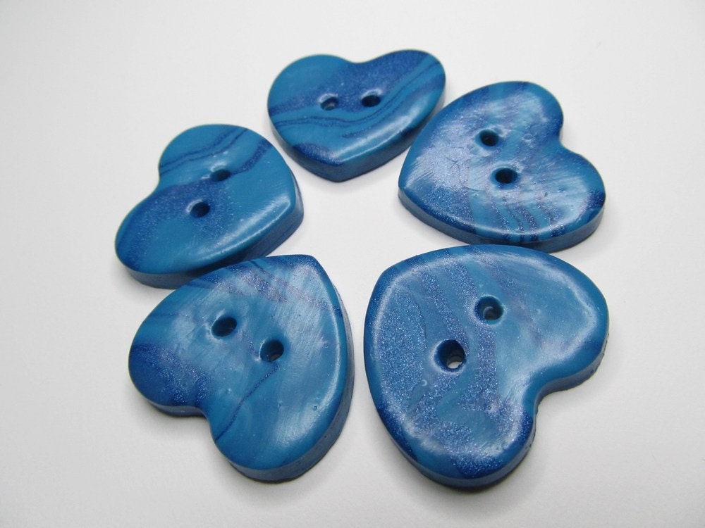 Small Hearts, Polymer Clay Buttons, Handmade, Set of 5