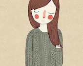 Green Sweater  - 5 x 7 Illustration Print