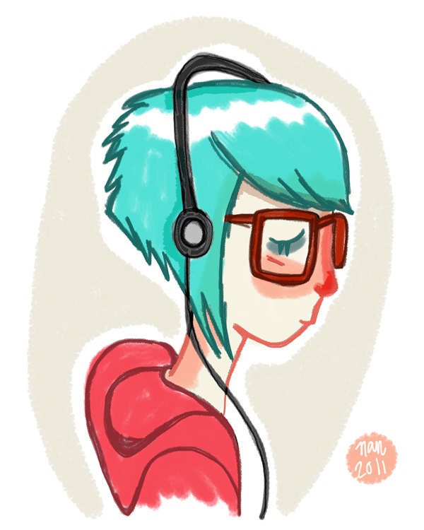 25% Off - Listening - 8 x 10 - Illustration Print