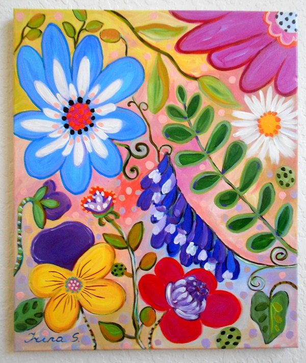 Whimsical Flowers Painting Original Art X