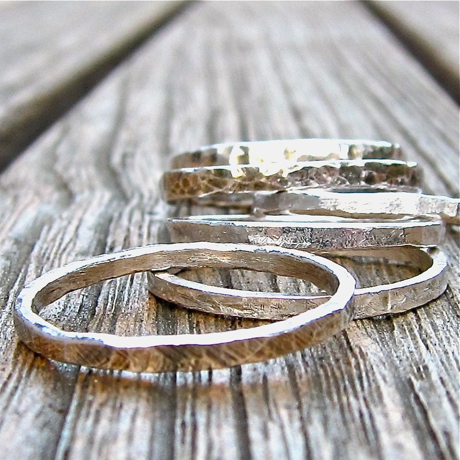Handforged Fine Silver Stacking Rings, Set of Three