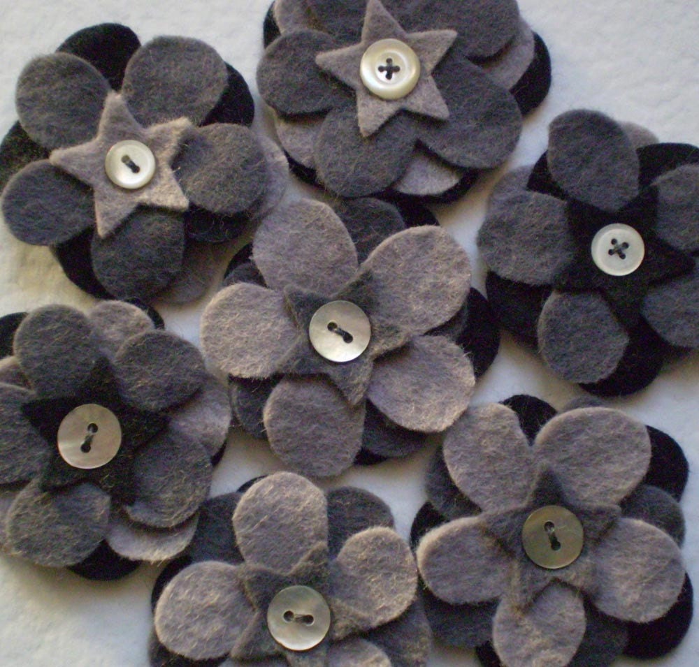 Grey Felt Flower Brooches