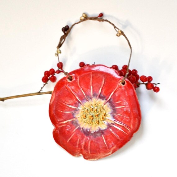 red poppy ornament with berry garland handmade christmas red poppy ornament with berry garland handmade christmas