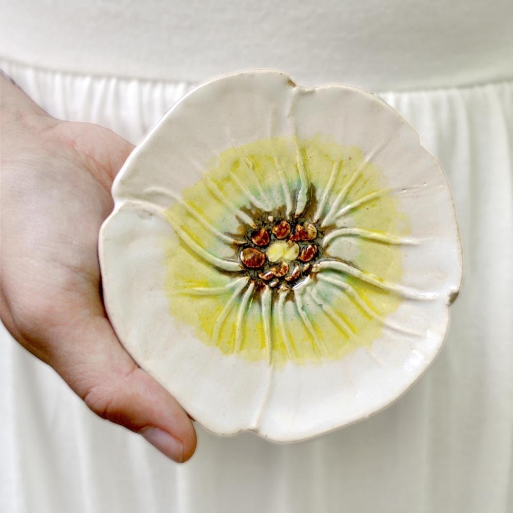 White Poppy tea bag holder spoon rest pottery soap dish hand built stoneware wedding favor