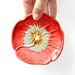 Ceramic Poppy tea bag holder, spoon rest, ring holder tray handmade Red and Ice Crystal Blue