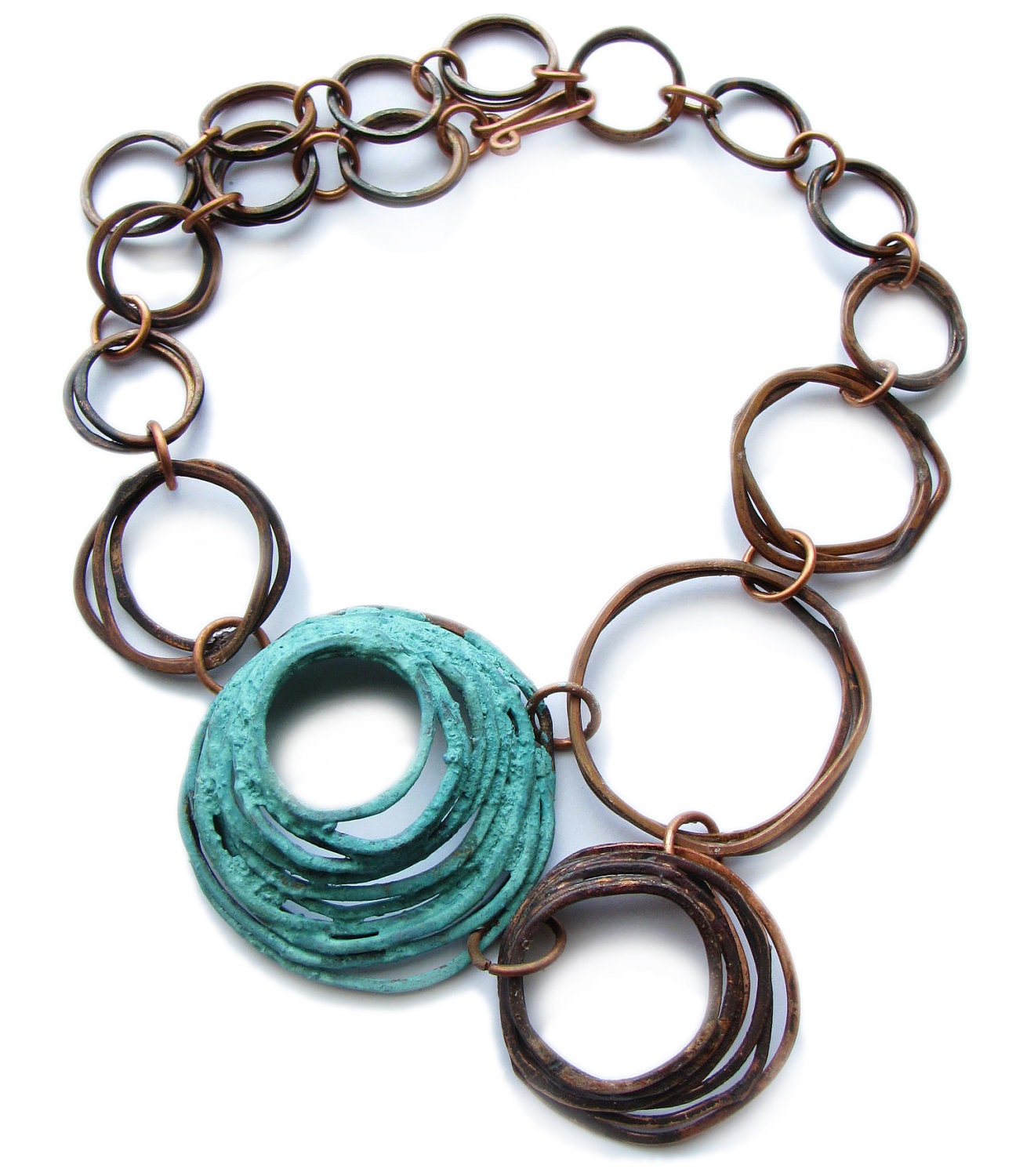 Patina copper necklace - Oxidized Copper Bunches with Patina Rosette - Made to order - handmade copper jewelry