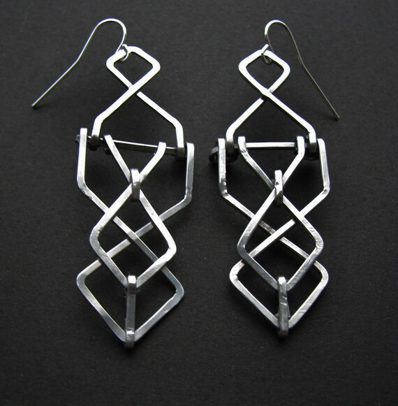 Mechanical Earrings - Diagram Design - Aluminum - Inspired by Architecture, Modernism , and Art Deco