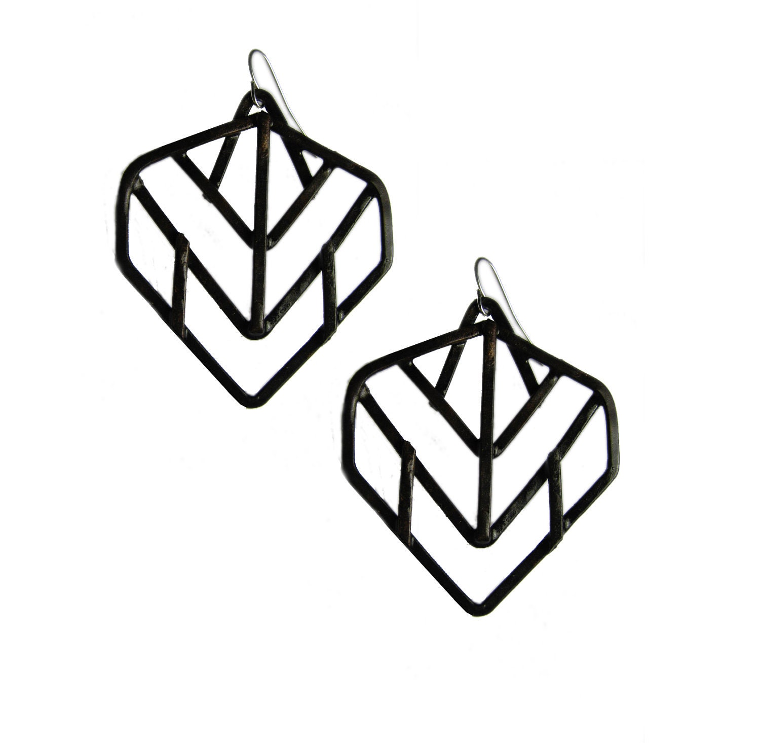 Geometric Earrings - Leaf Design - Black Finish - handmade jewelry - Art Deco and Prairie school revival