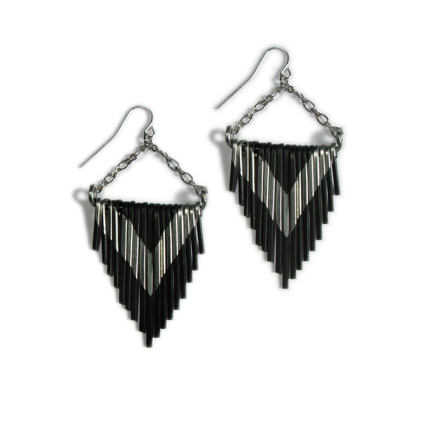 Multi V Aluminum earringss - handmade - fringe earrings - black stripes - handmade jewelry