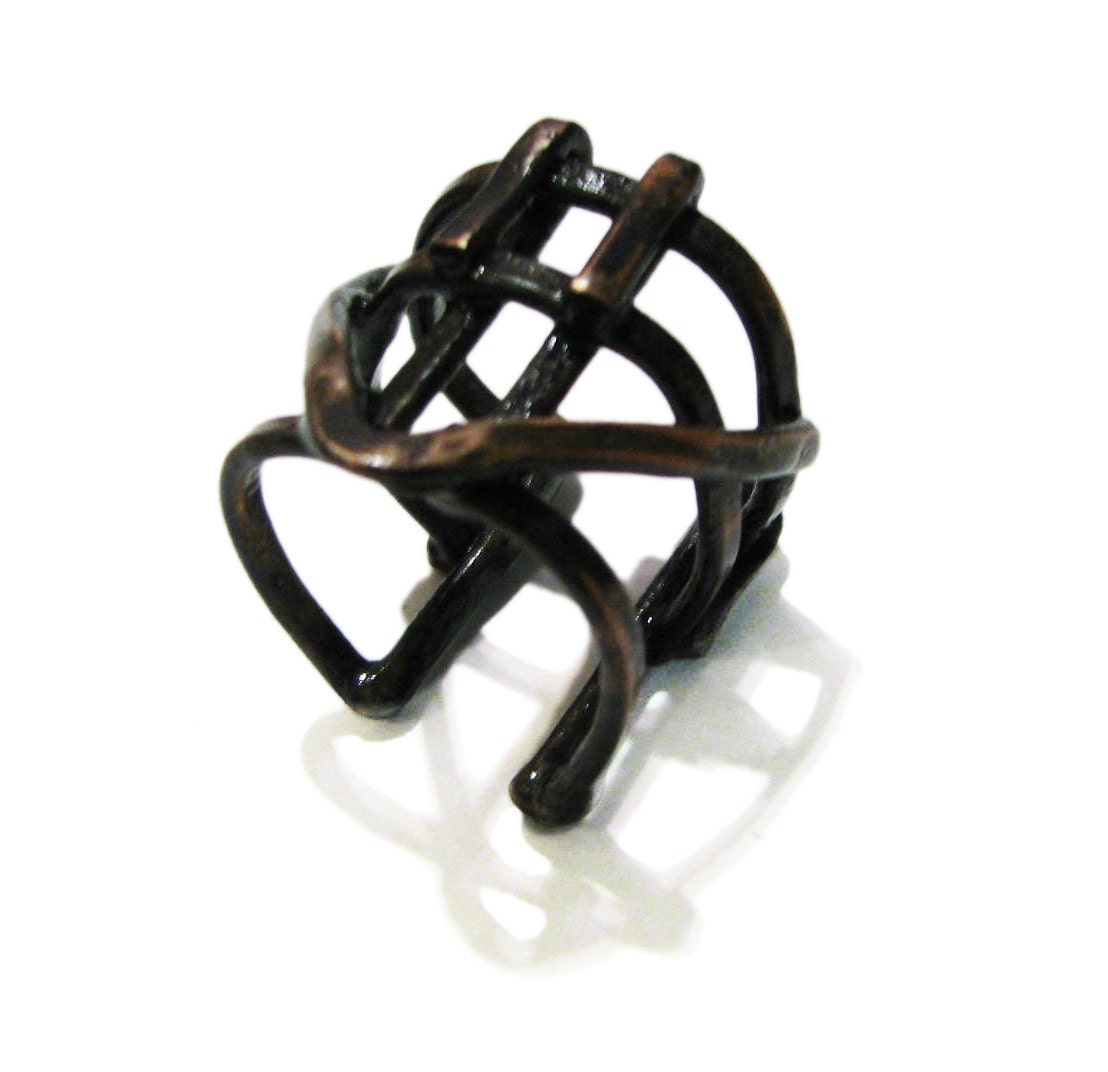 Copper Ring - Automaton Ring - Cage Design - Blackened and Sanded Finish - Adjustable fit
