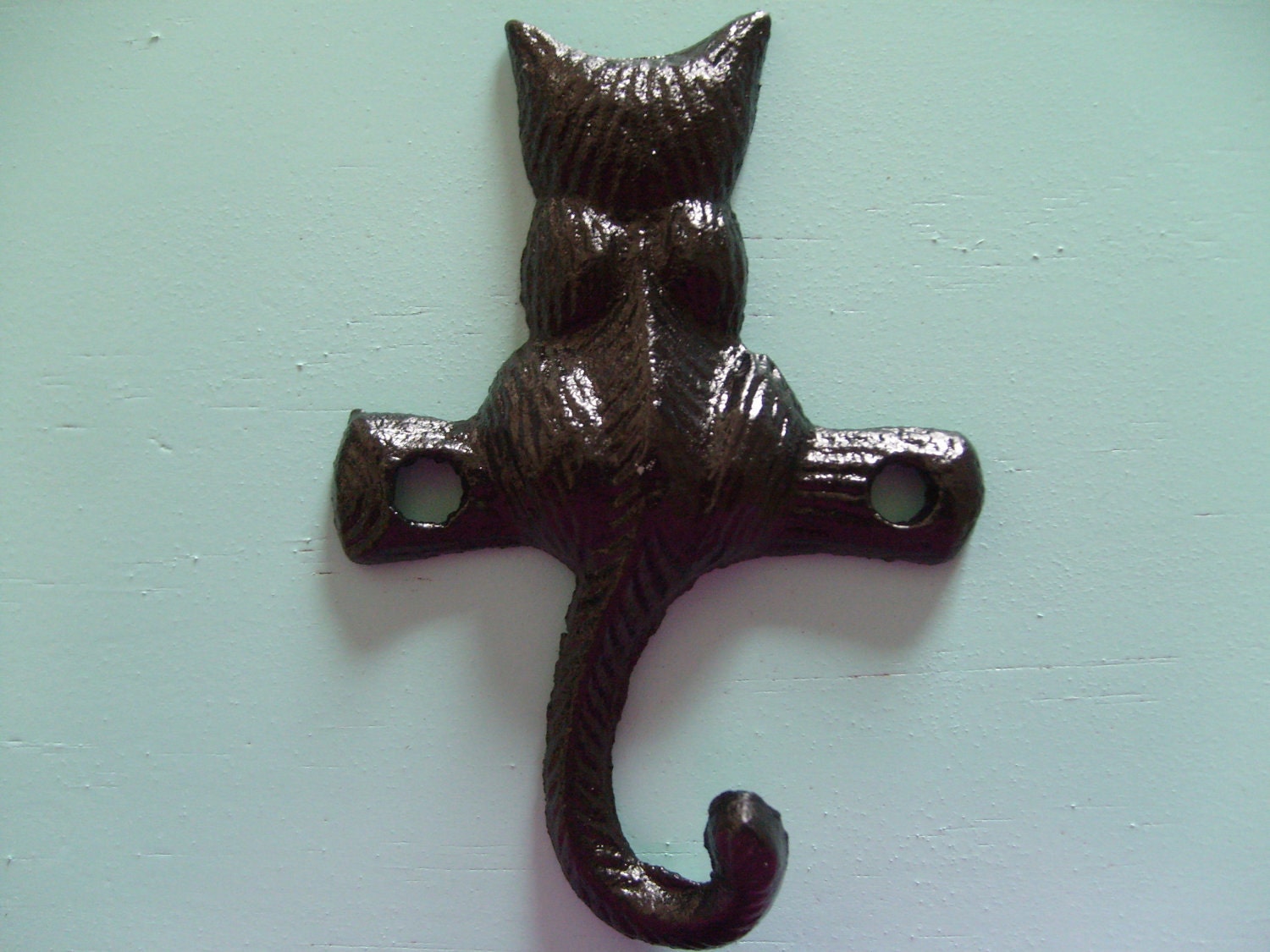 cat hook, kitty hook, kitten hanger, cast iron wall decor in many colors